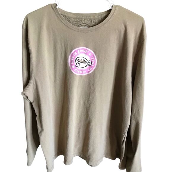 Life is Good long sleeve t-shirt size XL cotton tan teacup - Picture 1 of 4